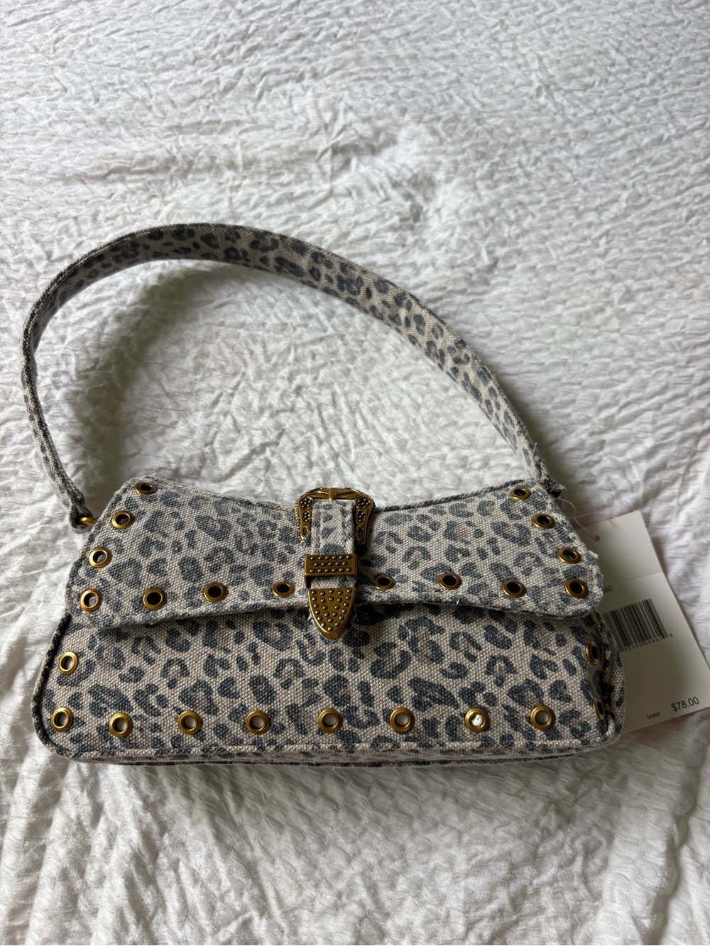 Betsey Johnson Leopard Print Studded Shoulder Bag in Gray